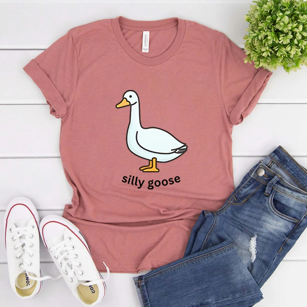 Silly Goose T-Shirt Cute Goose Short Sleeve Shirts Silly Goose University Shirt Funny Goose Tee Unisex Trendy Summer Casual Tops