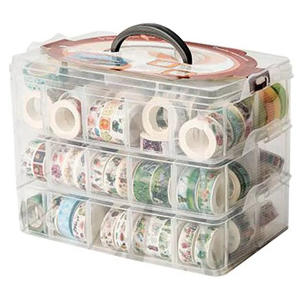 B84B-Clear 3 Layers 30 Grids Washi Tape Storage Box Transparent Tool Set Box Accessories Handcarry Stationery Holder
