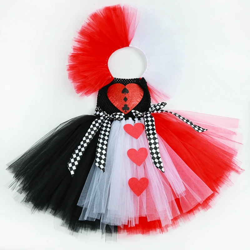 فساتين الأميرة للفتيات لملكة القلوب الحمراء، أزياء عيد الميلاد والهالوين، أزياء حفلات الكرنفال، ملابس تنكرية للأطفال #4