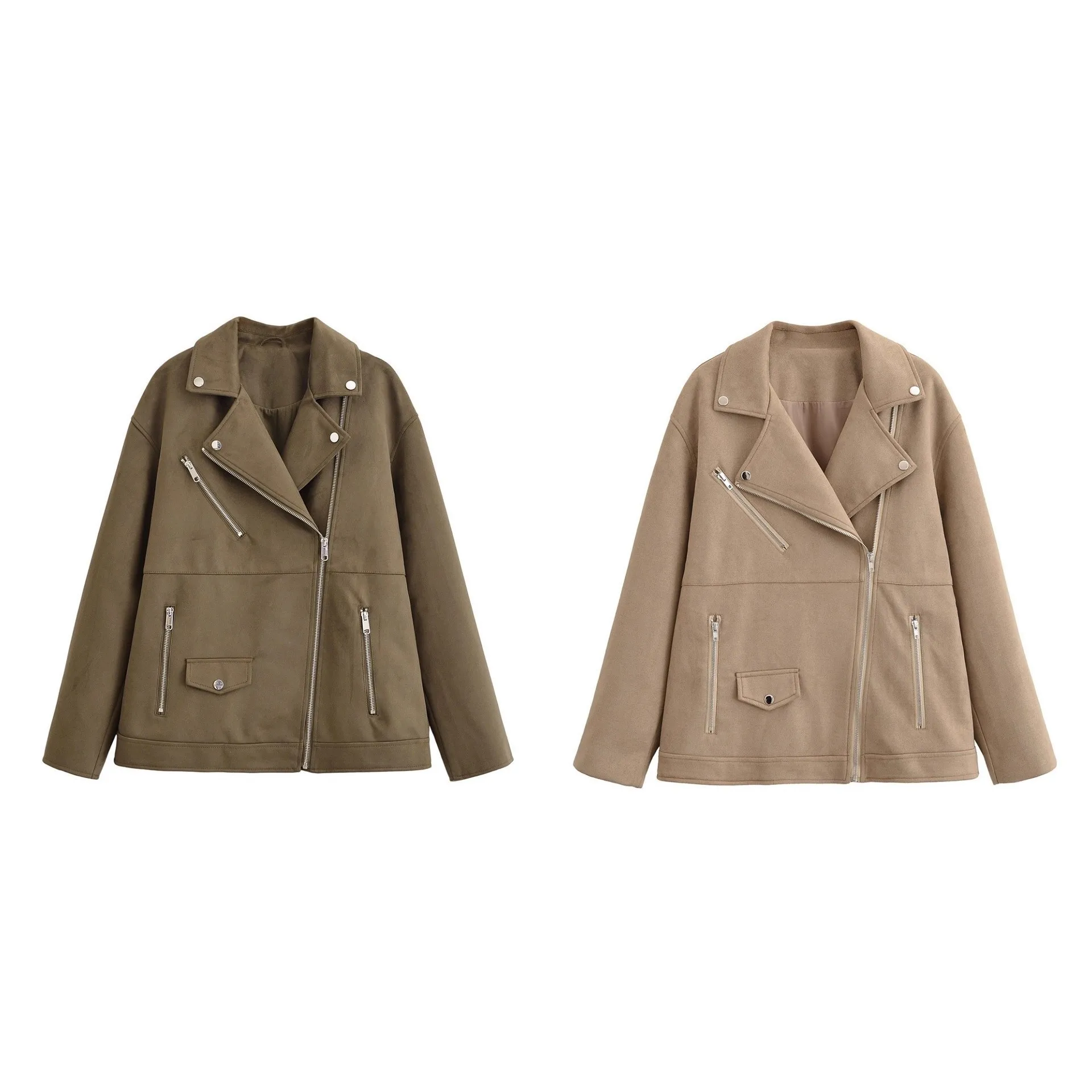 

KIDCRKJ 2026 Women Spring Pilot Coat Lapel Collar Muti Zipper Loose Motorcycle Outwear For Female Highstreet Commuting Lady Coat