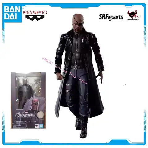 Original Bandai S.H.Figuarts Marvel AVENGERS Nick Fury PVC Action Figure Active Joints Model Ornaments Gift