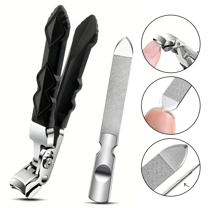 Tagliaunghie spesse resistenti da 2 pezzi con set di lime per unghie in acciaio inossidabile a forma di V per anziani Diabetici Unghie spesse ideali