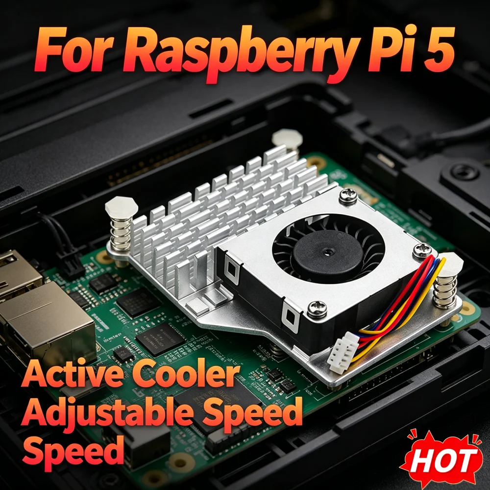 Enhanced Cooling Fan for Raspberry Pi 5 with Aluminum Radiator and PWM Speed Control for Optimal Heat Dissipation