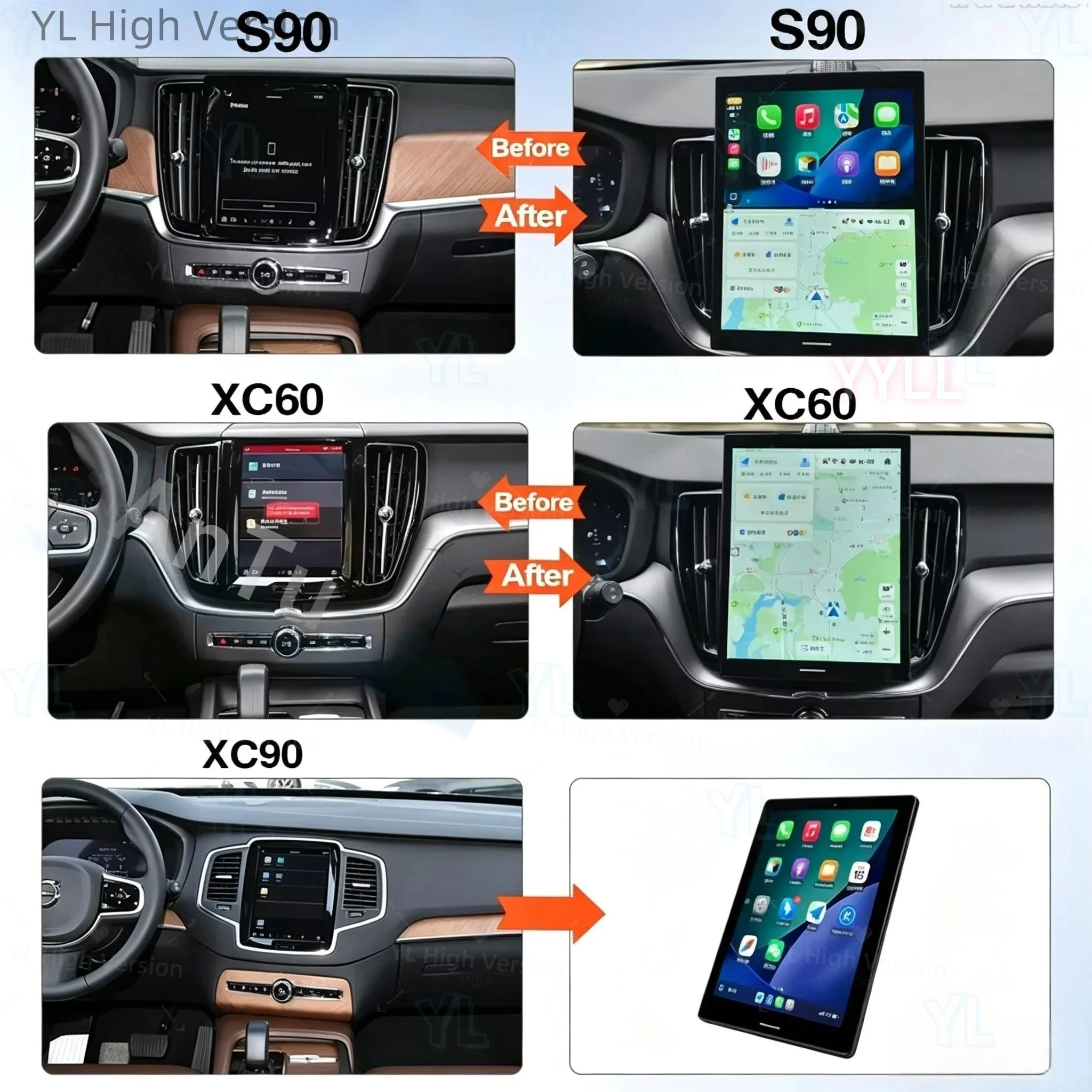 Wireless CarPlay Android Auto Android13 Car Stereo Multimedia GPS Navi HU For Volvo XC90 XC60 XC40 S90 S60 V90 V60 2015‑2026 DSP