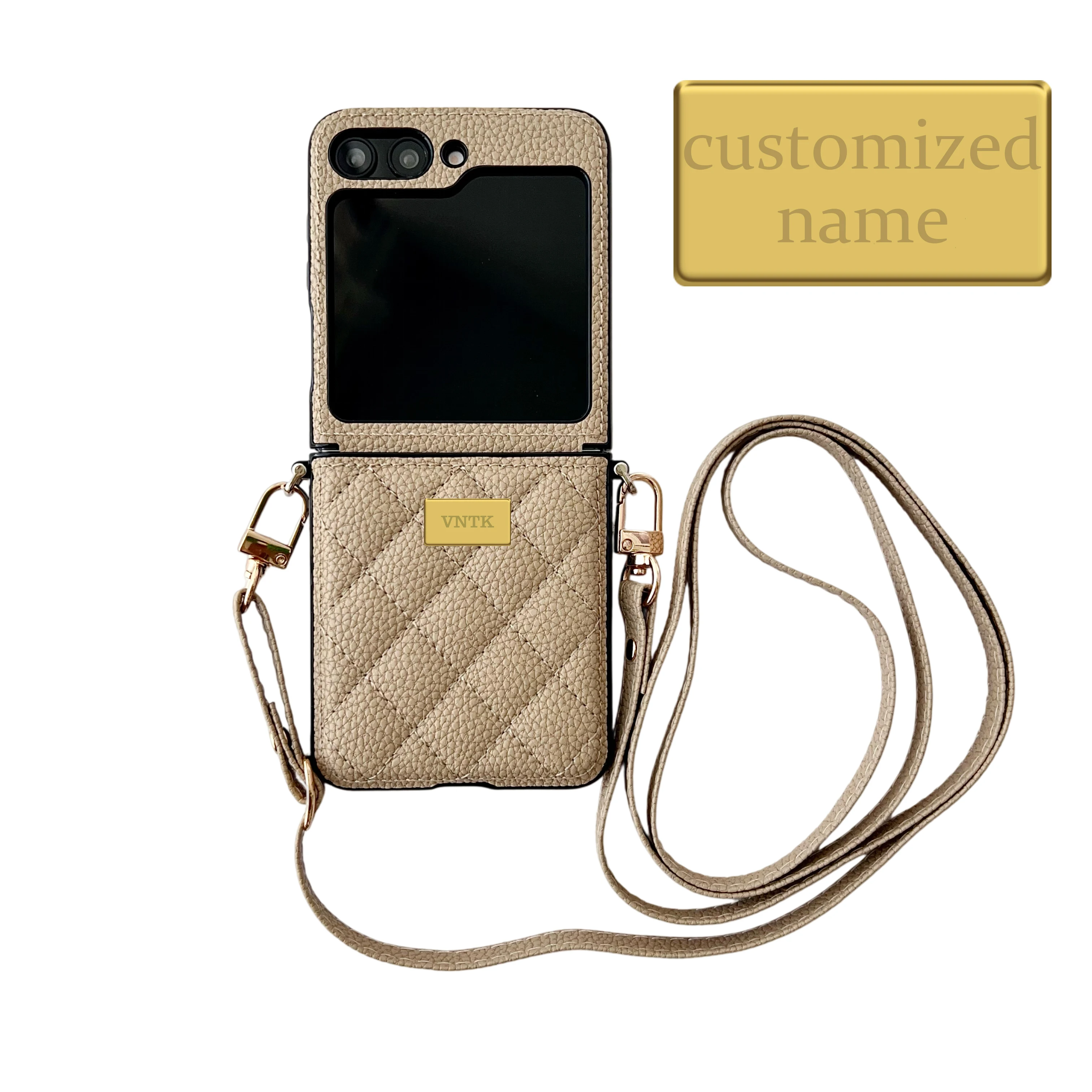 

Customized letter Luxury Z Flip7 PU Leather Phone Case For Samsung Galaxy Z Flip 7 6 5 4 Flip6 7FE Crossbody Long Lanyard Cover