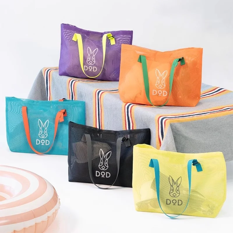 Casual Rabbit Mesh Single Shoulder Beach Camping Holiday Durable Washable Handbag Square Shape Youth Friendly Daily Use