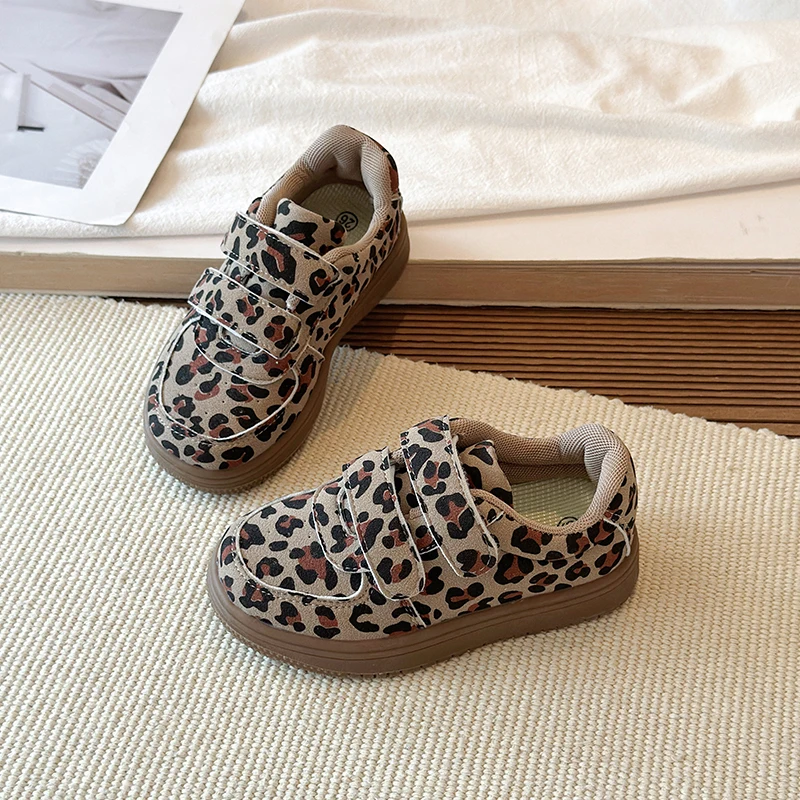 Mumoresip Children Leopard Tennis Shoes Vintage School Boys Girls Sneakers Toddler Casual Thick Soled Non-slip Kids Sports Shoes