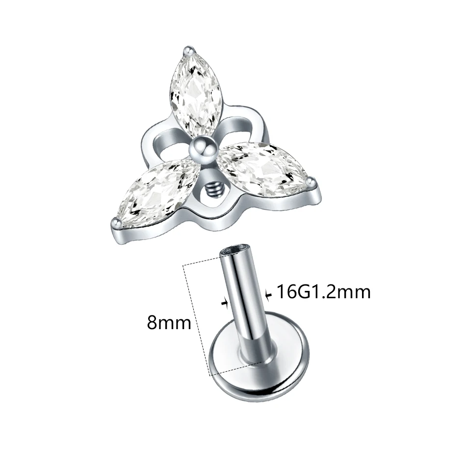 1pc ASTM F136 Titanium CZ Piercing Stud Earring for Women 16G Internally Threaded Tragus Helix Cartilage Couch Lobe Body Jewelry