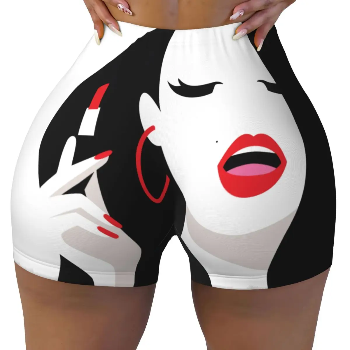 

Custom Women Woman With Lipstick Workout Yoga Shorts Athletic Gym Running Volleyball Shorts
