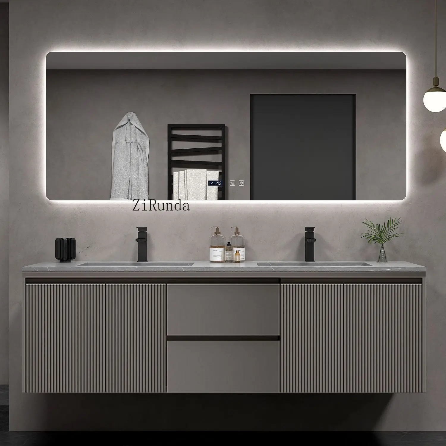 Mobiletto da bagno con doppio lavabo, moderno e lussuoso, grande mobiletto da bagno integrato con doppio lavabo