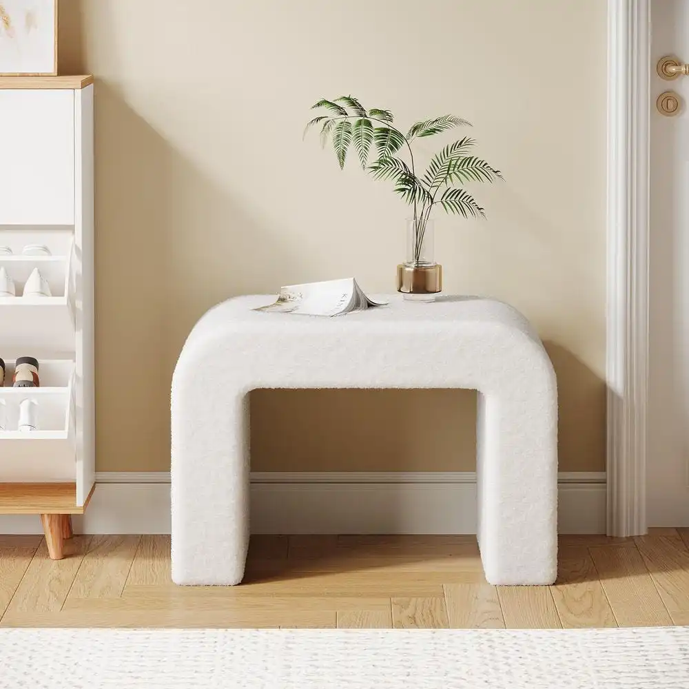 مقعد مكياج أبيض بتصميم مريح، 23.62 بوصة طول × 13.78 بوصة عرض × 18.1 بوصة ارتفاع مقعد تزيين حديث للمكياج وغرفة النوم