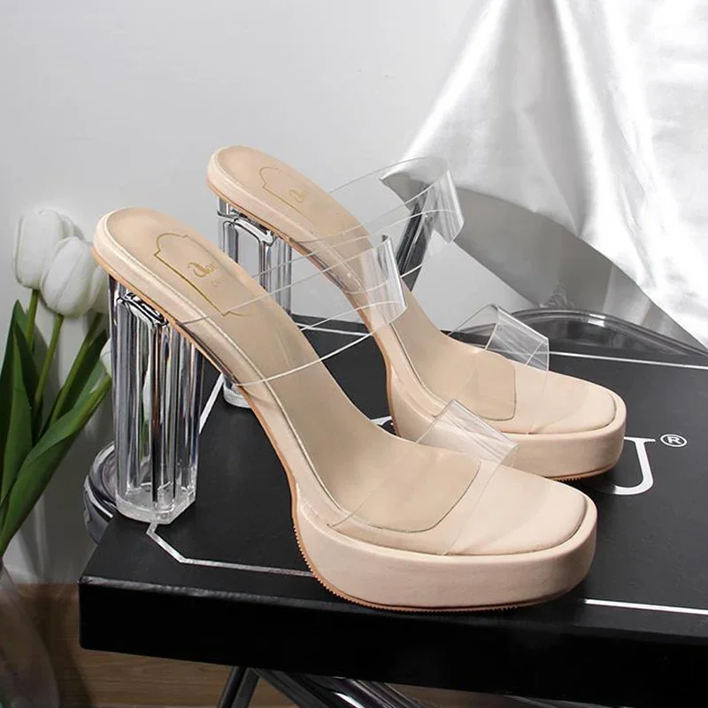 Chunky Platform Transparent Pvc Sandals Women Summer 2024 Clear Super High Heels Sandals Woman Plus Size 42 Thick Heeled Slipper