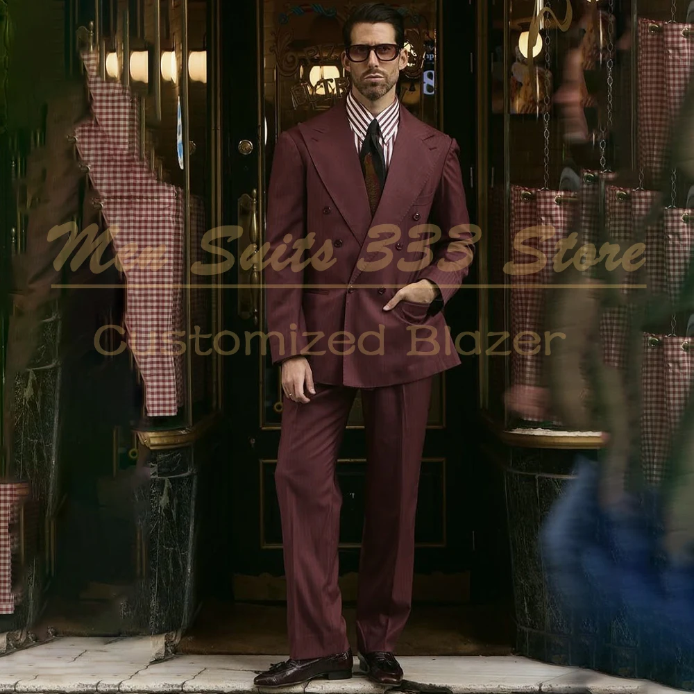 

Luxury Wedding Suits For Men Solid Color Peak Lapel Double Breasted 2 Piece Jacket Pants Sets High Quality Male Clothing Blazer