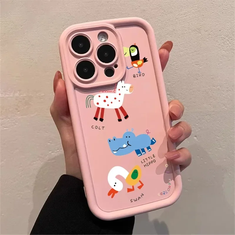 

Cartoon Cute funny animals Phone Case For iPhone 17 16 15 14 13 12 11 Pro Max 16 Plus Soft Shockproof Cover