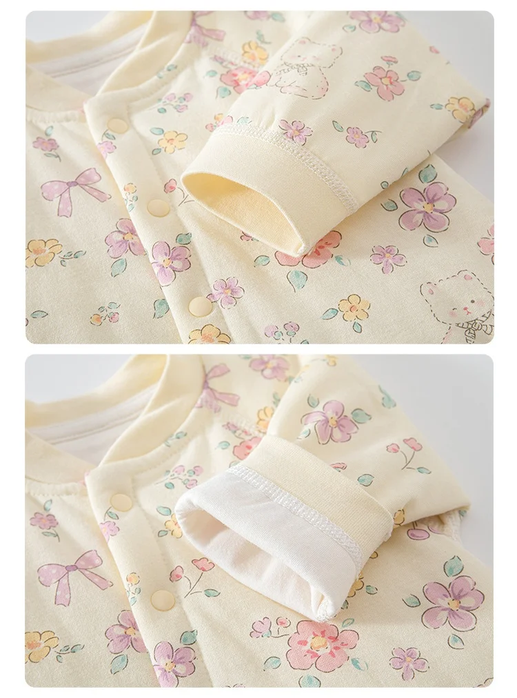 2026 Herbst Baby Neugeborenen-Strampler 0-24M Jungen Mädchen Blumendruck Gepolsterter Body Weicher Warmer Säuglings-Overall für den Alltag – Detail 6