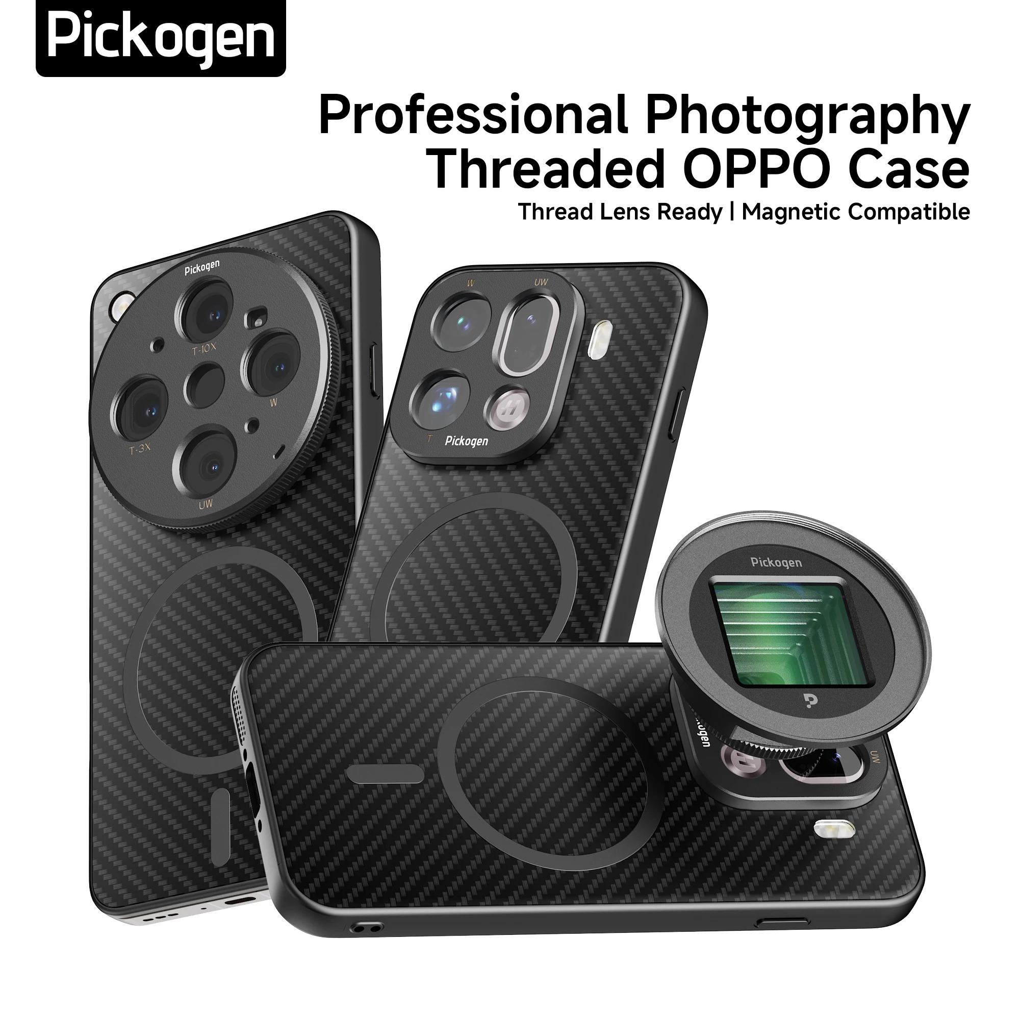 PICKOGEN 17mmマウント対応スマホケース、OPPO Find X9 Pro用超磁気スマホケースケージ、写真用レンズアクセサリー対応