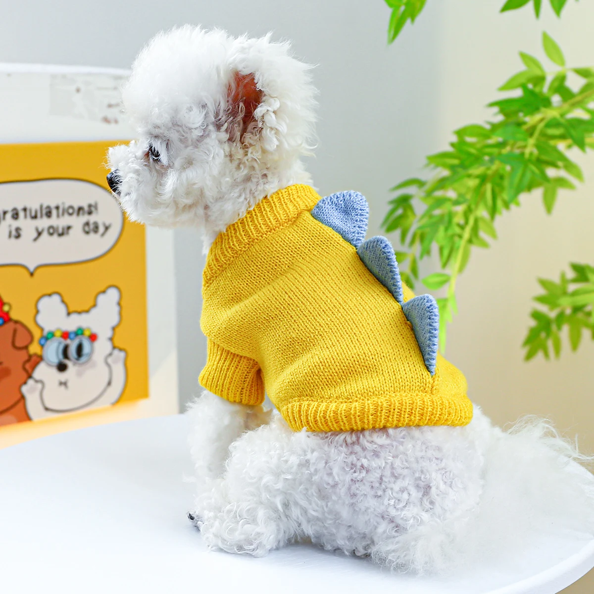 1PC Pet Wear Dog Spring, Autumn, and Winter Warm 3D Yellow Lovely Dinosaur Knit Pullover Sweater For Small Medium Dogs