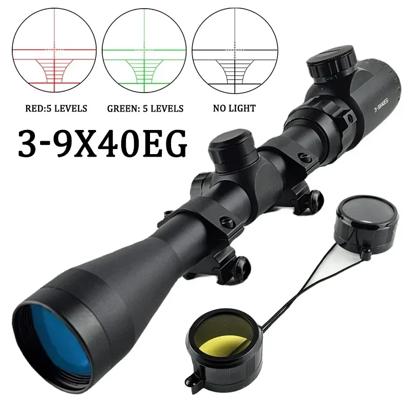 3-9x40 Hunting Sniper Riflescope Optical Sight Green Red Illuminated  Air Rifle Optics Hunting Airsoft  Scopes 11/20mm Rail