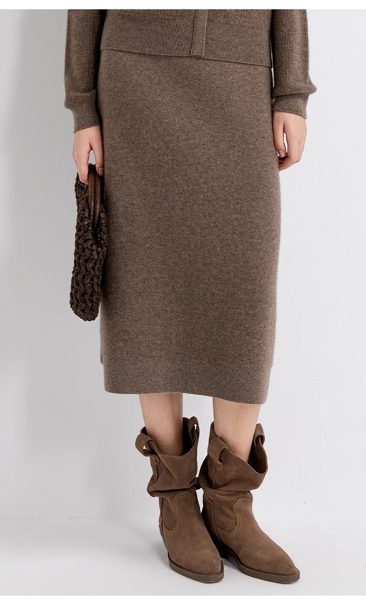 TY862151 Damen-Woll-Kaschmir-Mischung Midirock mit elastischem Bund, A-Linien-Strickrock, weicher Strick, entspannte Passform, LP Quiet Luxury Herbst – Detail 5