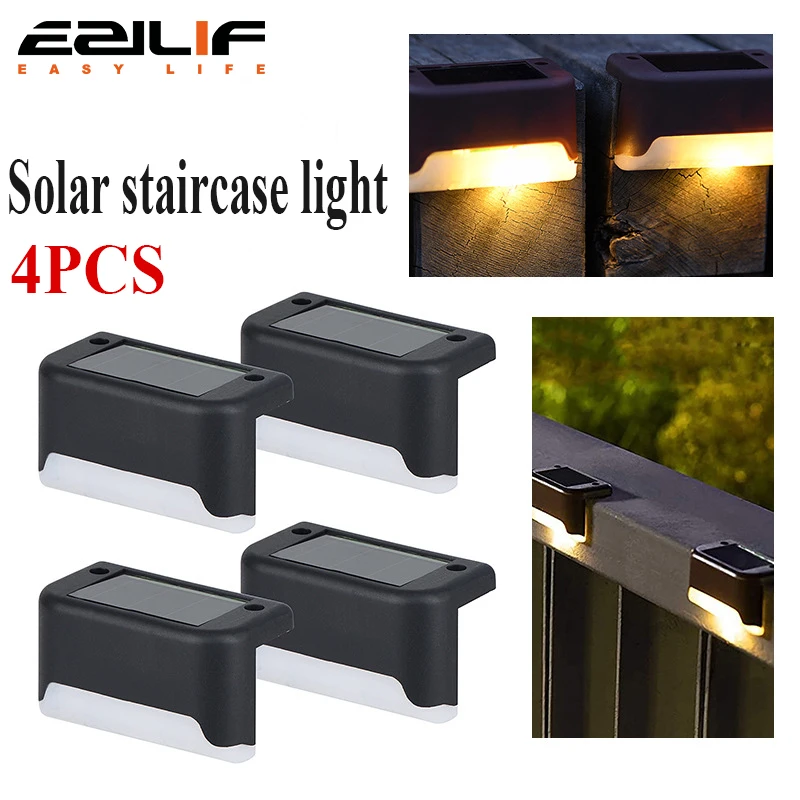 4PCS Solar Deck Light Outdoor IP65 Waterproof Solar Power Garden Lamps for Railing Stairs Step Fence Yard Patio Pathway