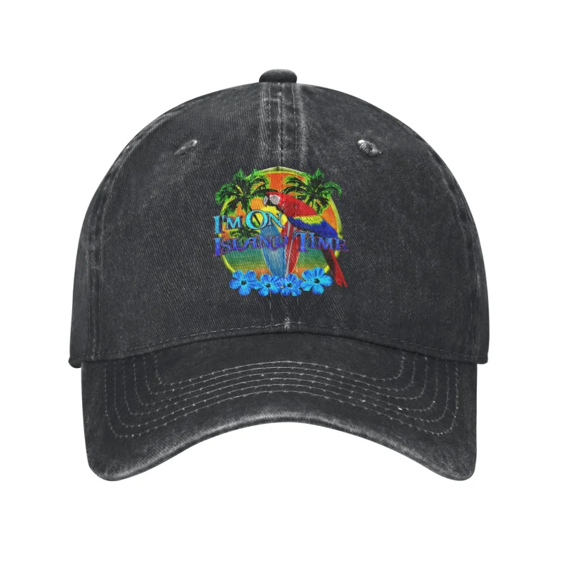 Washed Baseball Cap I'M on Island Time Tropical Beach Spring Trucker Hat for Couple Women Design Outdoor Gym Sun Baseball Caps