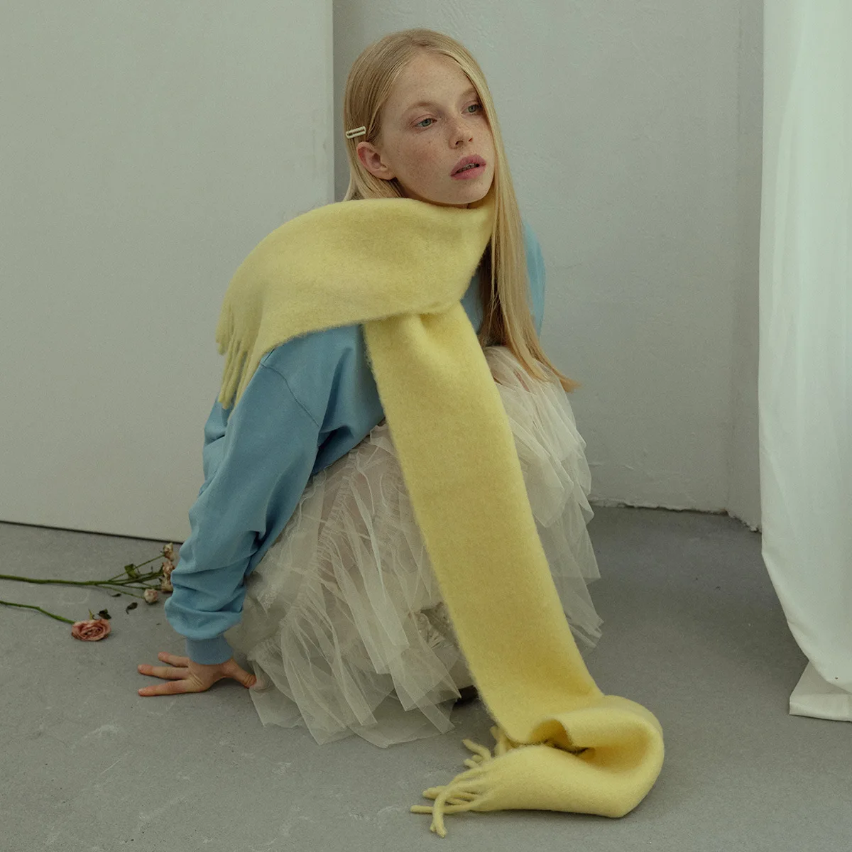 Alpaca Mohair Wool Blend Scarf for Women, Solid Color Tassel Winter Wrap,Ultra Soft & Plush Luxurious Shawl, Cozy Warm Accessory