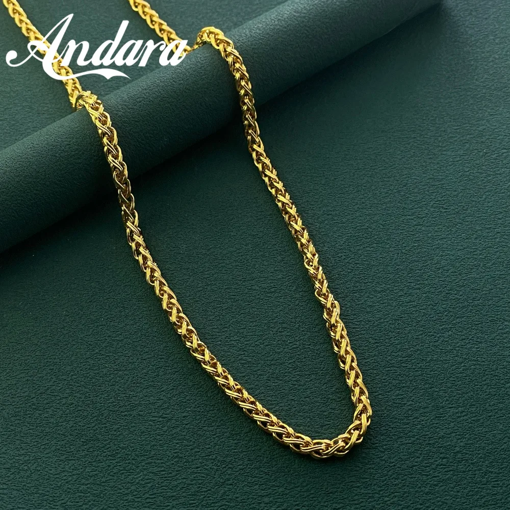 Andara 18K Gold Plated 4mm Wide Chain Necklace 16/24 Inch Length for Women And Men Elegant Fashion Charm Jewelry for Engagement