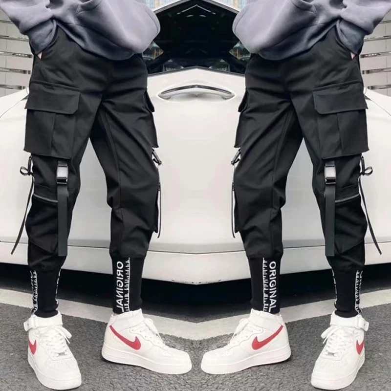 

2023 Black Men Pants Elastic Waist Streetwear Punk Hip Hop Sweatpants Casual Trousers Joggers