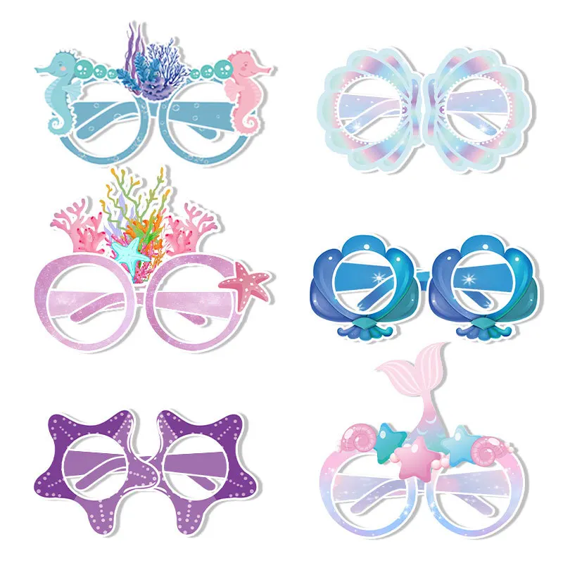 6pcs Mermaid Party Fish Tail Shell Paper Glasses Kids Birthday Party Favors Under The Sea party Little Mermaid Theme Decorations