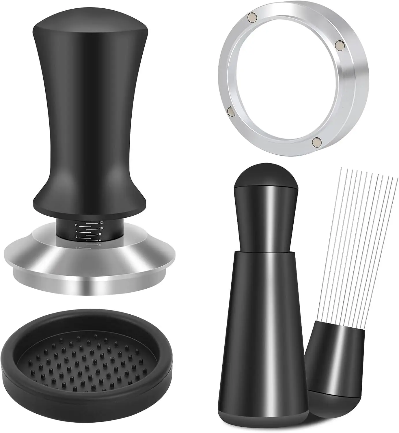 Kit de Acessórios para Espresso 51/53/58mm, Conjunto de Ferramentas Calibradas com Mola: Tamper, Ferramenta WDT e Funil Dosador para Máquinas de Café e Porta-Filtro