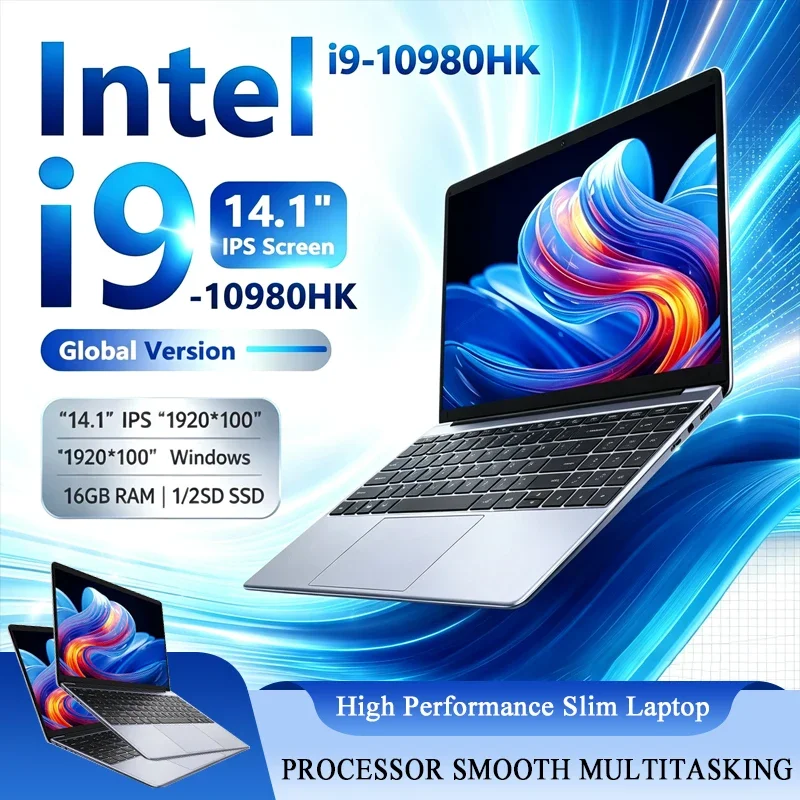 New 14.1' Laptop Intel Core I9-10980HK 16GB 32GB 2TB Gaming PC Ultra Slim Office Study Computer PC Windows 11 Pro 1920*1080 HD
