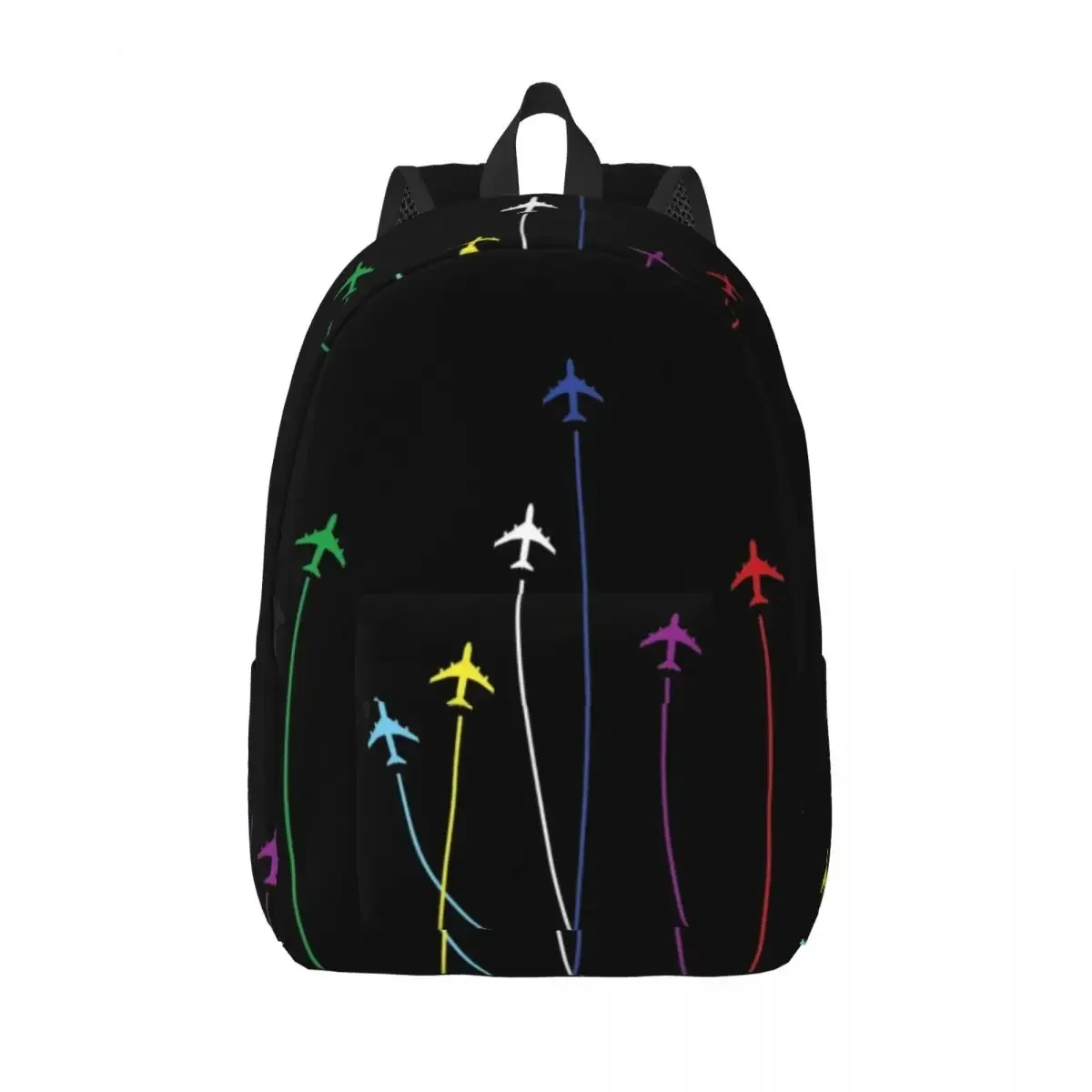 

Rainbow Airplanes Flying On Eachother Canvas Backpacks Water Resistant School College Aviation Fighter Pilot Bag Print Bookbags