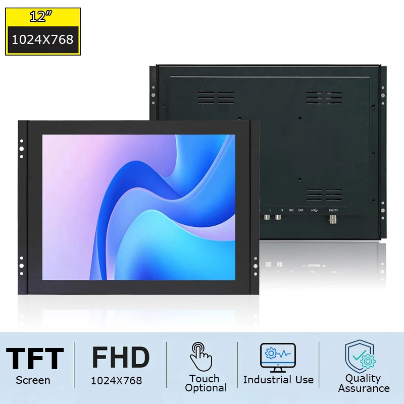 12 Inch 1024x768 Open Frame Industrial Monitor with Resistive/Capacitive Touch Screen VGA HDMI USB Interface Optional