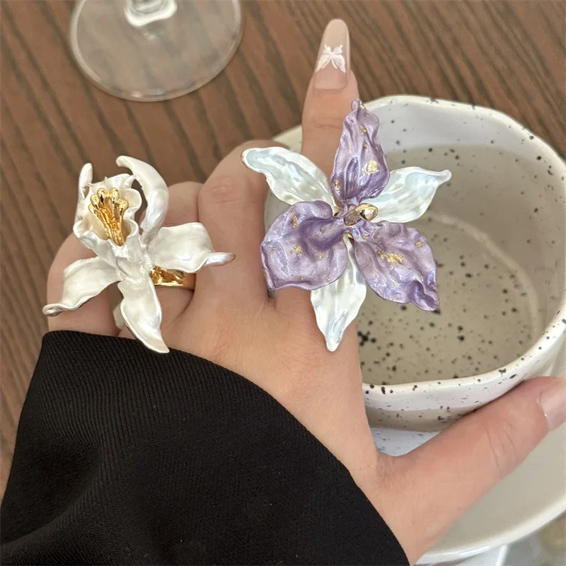 

fashion large adjustable ring for women unique jewelry flower petals ring