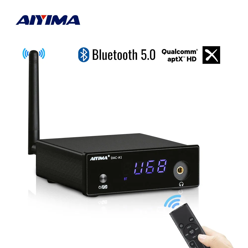 AIYIMA DAC-A1 Headphone Amplifier Decoder ES9018Q2M Bluetooth 5.0 Decoder Coaxial Optical USB DAC APTX-HD Linux Remote Control