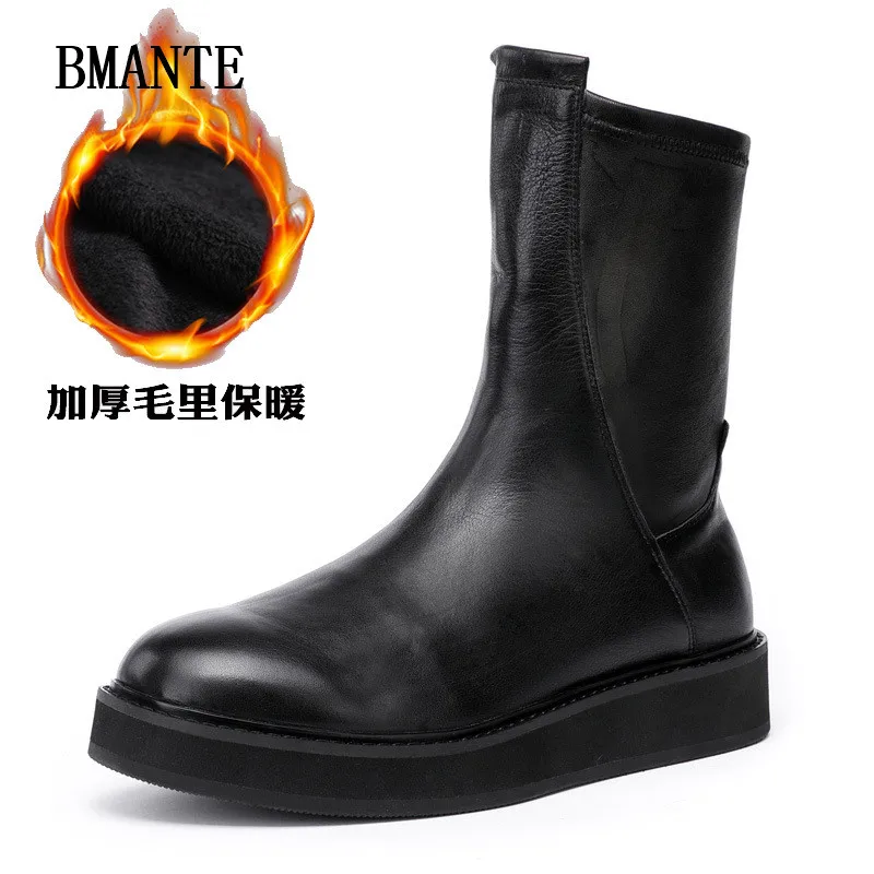 Bmante Genuine Leather Men Shoes Luxury Trainers Male Adult Ankle Boots Casual Lace-up Flatform Black Sneakers Gothic Owen Seak