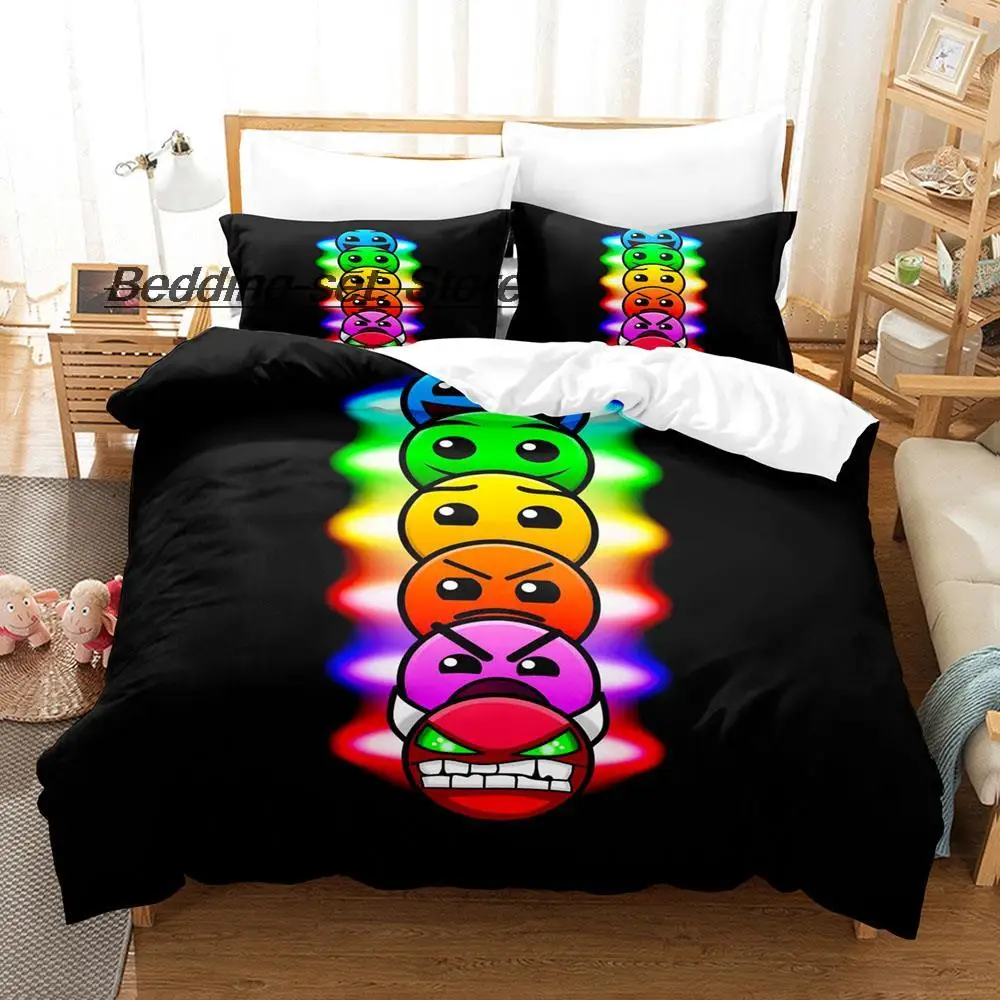 

Angry Geometry Dash Bedding Set Single Twin Full Queen King Size Bed Set Game Bedroom Duvetcover Sets Anime Bed Sheet Set