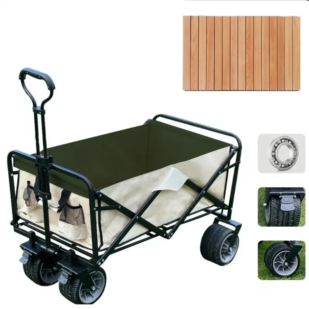 Outdoor Portable Foldable Handcart Camping Cart Beach Large Capacity Multifunctional Adjustable Handle Picnic Handcart Storage