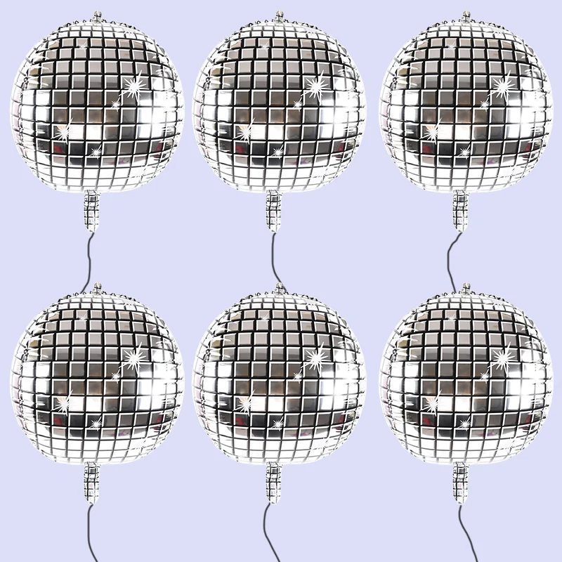

6pcs 4D Disco Foil Balloons Silver Metallic Mirror Disco Balloon Baby Shower Supplies Disco Dance Birthday Wedding Party Decor