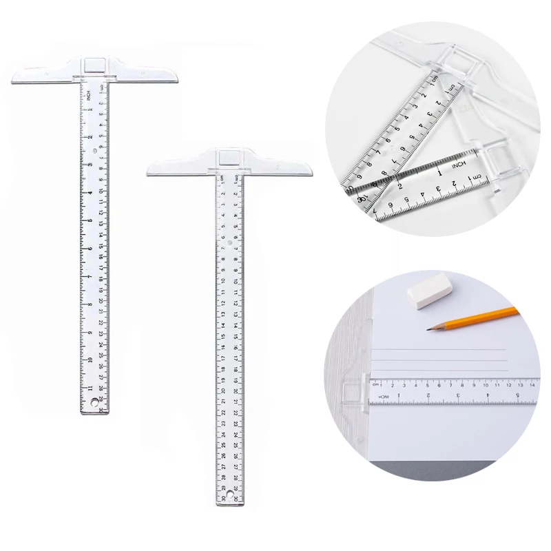 1pcs T Square Ruler 30cm Plastic T Shape Ruler Clear Transparent Measurements Straight Ruler Measure Tool