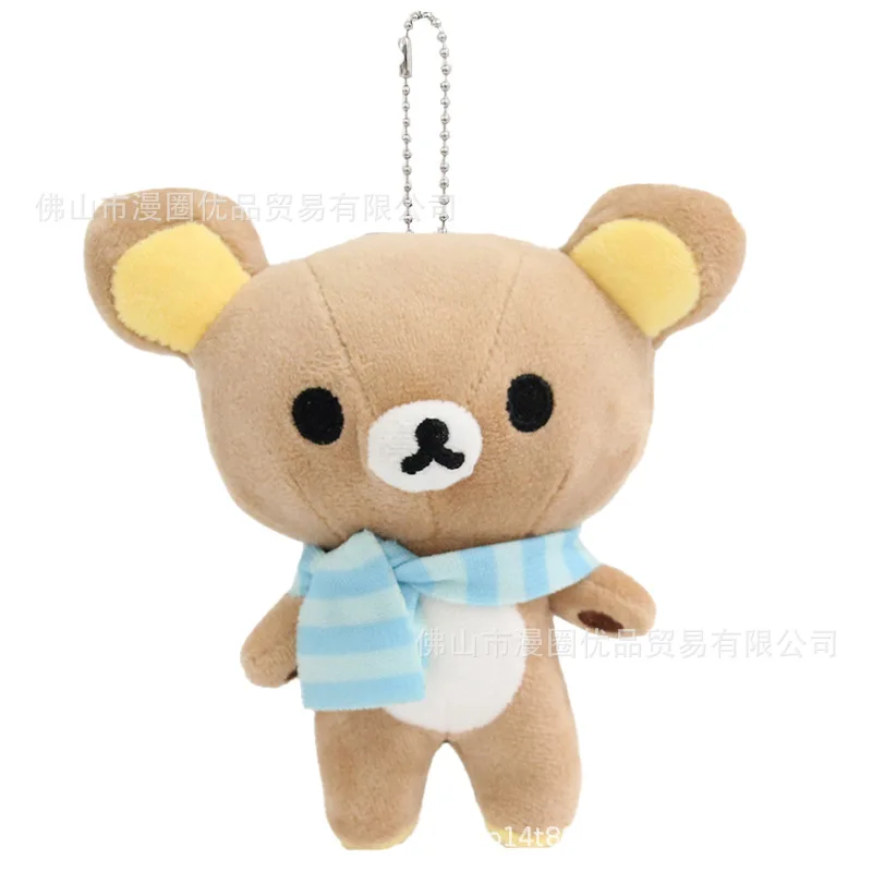 Japonês rilakkuma bonito pelúcia pequeno urso básico cachecol boneca pingente dos desenhos animados anime fofo chaveiro adorável mochila decoração presente