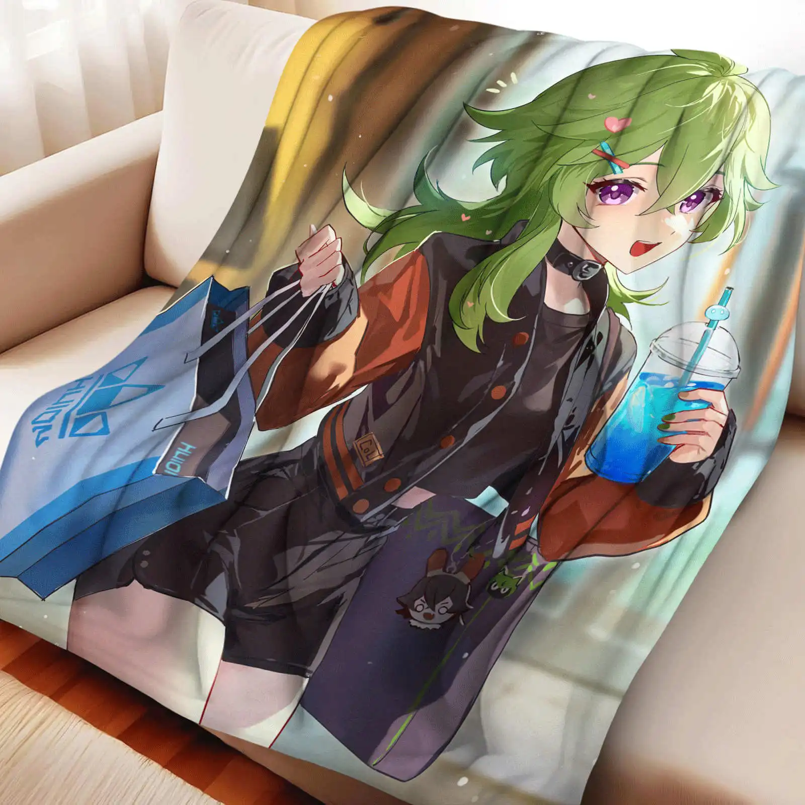 Genshin Impact Huohuo Office Usage Blue Blanket Home Camping Leisure Blanket Girl Birthday Gift Home Decoration