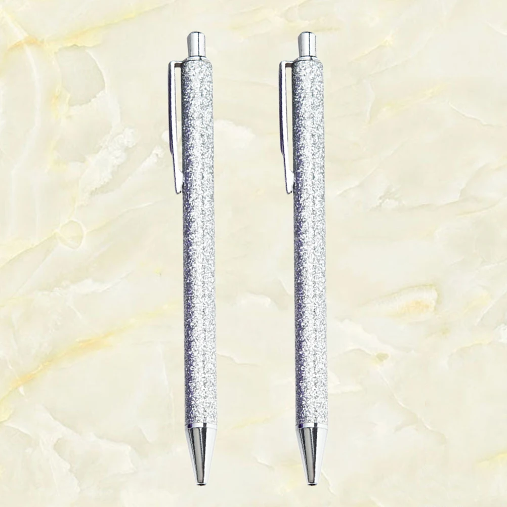 

2pcs Metal Ballpoint Pen Retractable Creative Slim Lightweight Clip Keychain Gift For Family Friends Silver