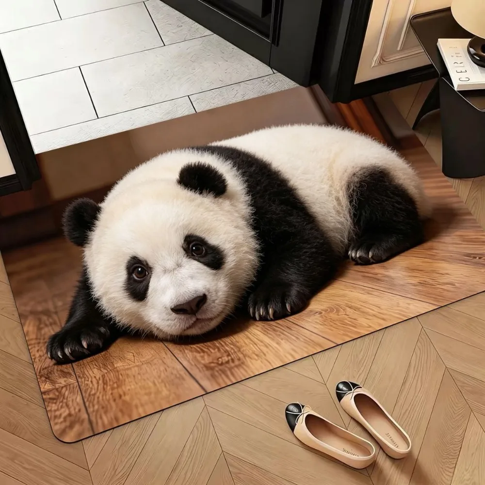 Tiger/Rabbit/Sheep/Dog Shape Cute Panda Floor Mat Non-slip Water-absorbing Bedroom Door Small Rug 40*60cm Soft Bathroom Carpet