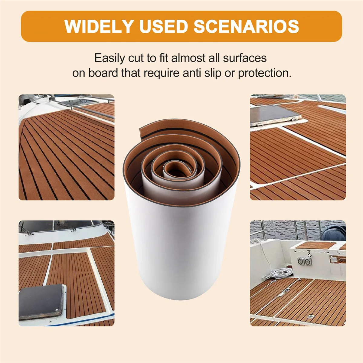 

6MM Self Adhesive EVA Foam Teak Sheet Marine Boat Yacht Synthetic Decking Foam Floor Mat Flooring Brown 240X45cmJAS
