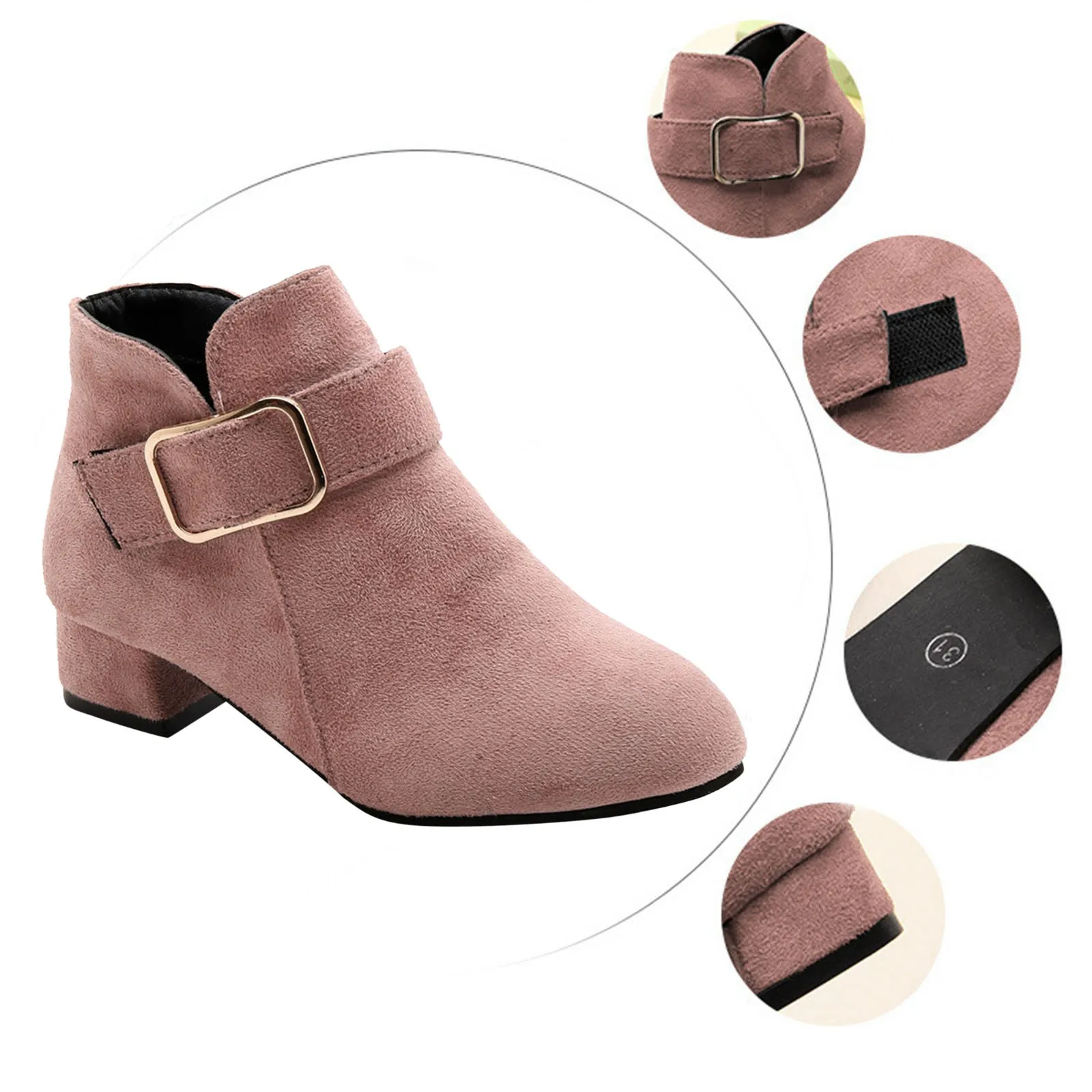 Kids Children Girls High-Heel Princess Boots Christmas Shoes Fashion Buckle Decor Warm Comfortable Snow Ankle Boots Shoes