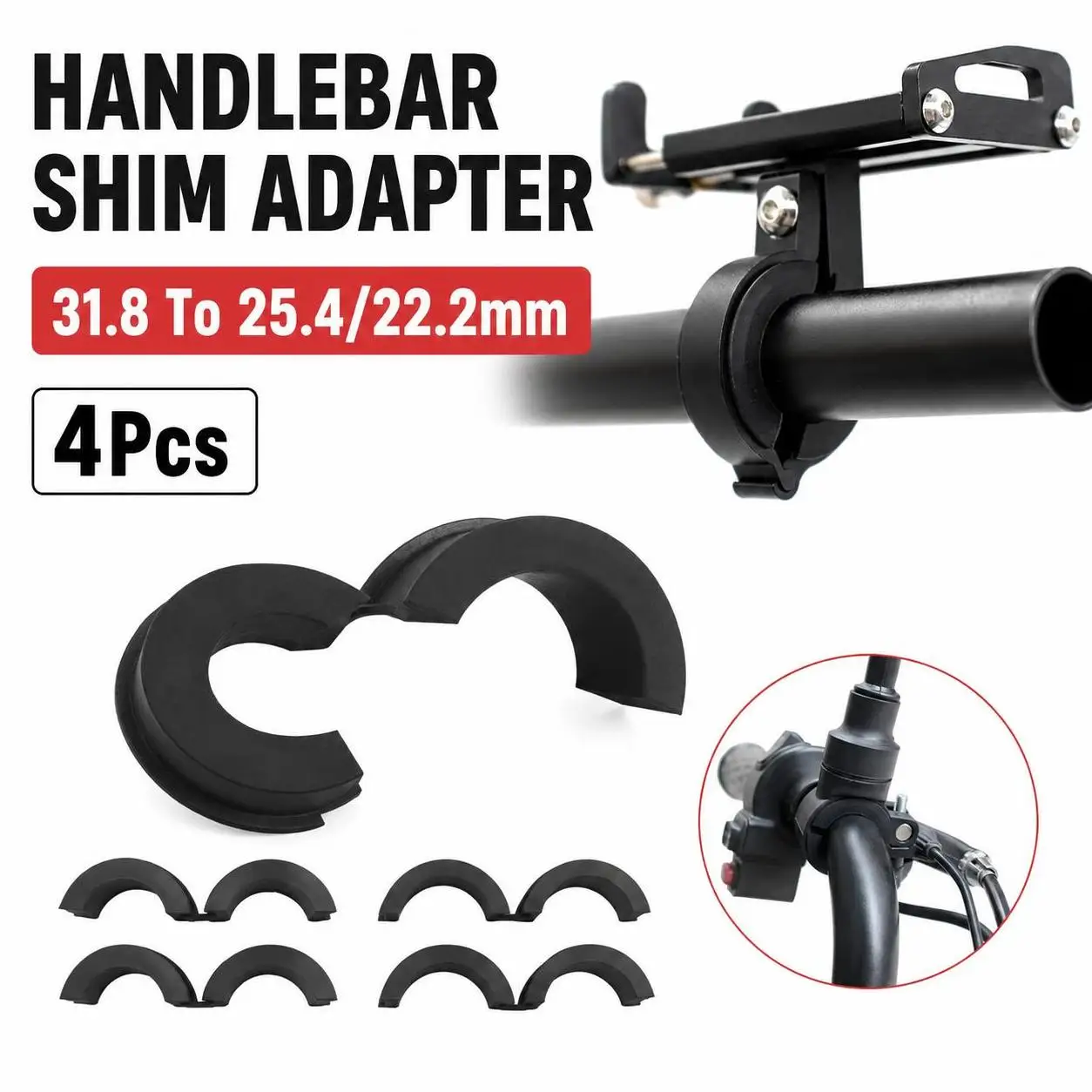 4Pcs 31.8 To 25.4 22.2mm Handlebar Shim Adapter Anti Slip Wear Resistant Bicycle Handlebar Shim Vibration Absorption Silicone