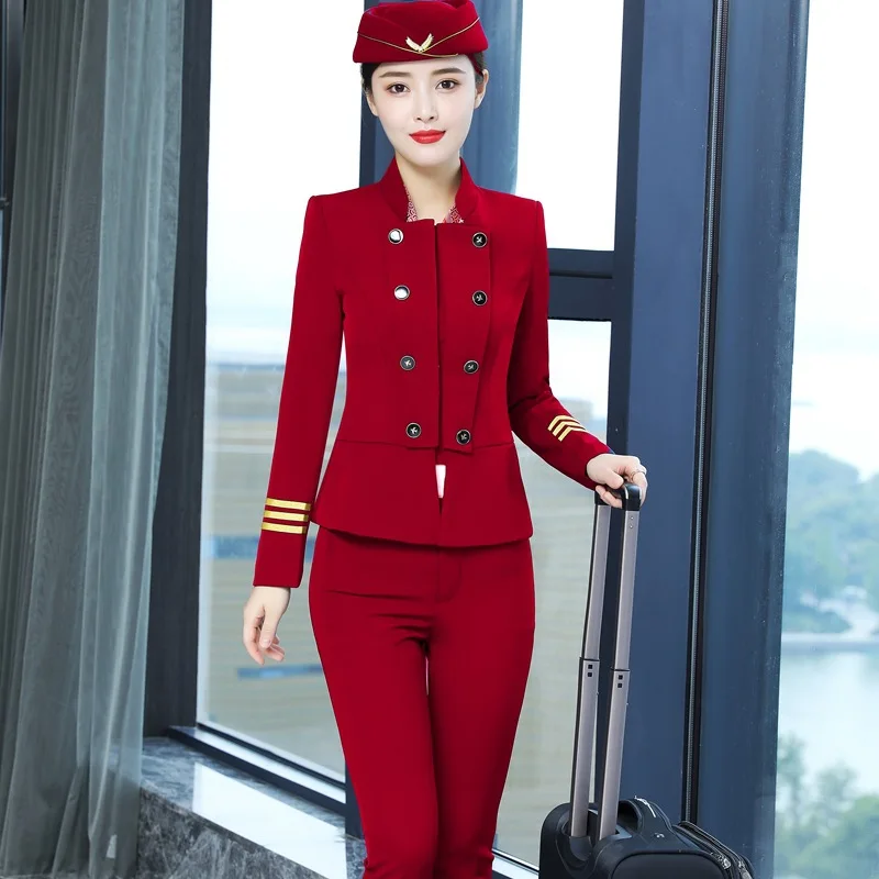 Mode Hoogwaardige Schoonheidssalon Hotel Receptie Receptioniste Kleding High-Speed Trein Crew Stewardess Veiligheid Werk Pak