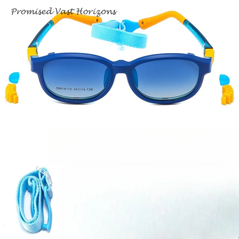 Wholesale Retail Children's Detachable Clip on Eyeglasses Frames Polarized Sunglasses Removable Kids Silicone Frame with Sling