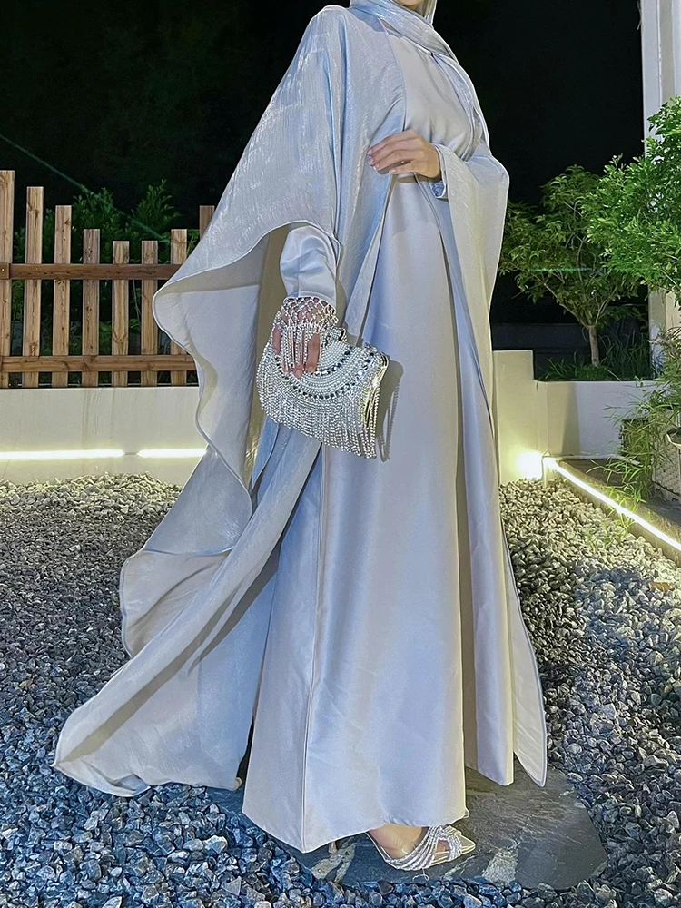 우아한 분위기의 단색 로브 의상, 멜빵 드레스와 숄, 여성 캐주얼 정장, 신상 봄 무슬림 여성 투피스 세트